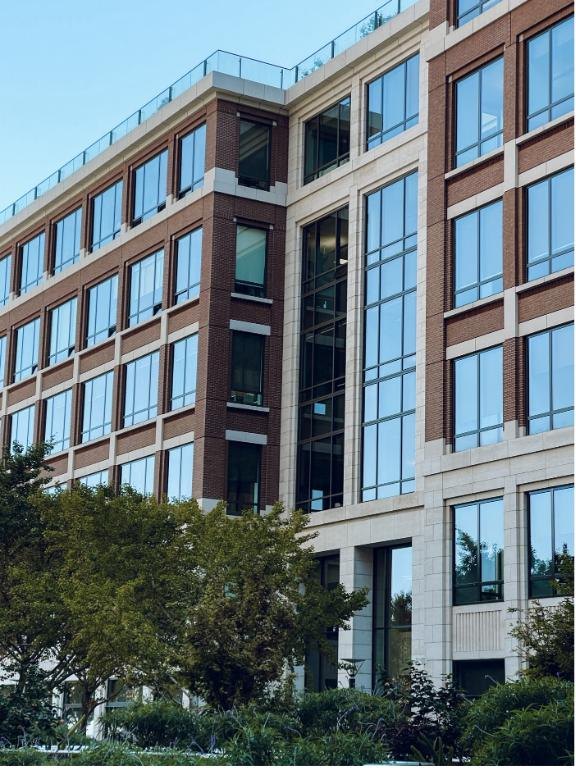Office building with brick and glass facade